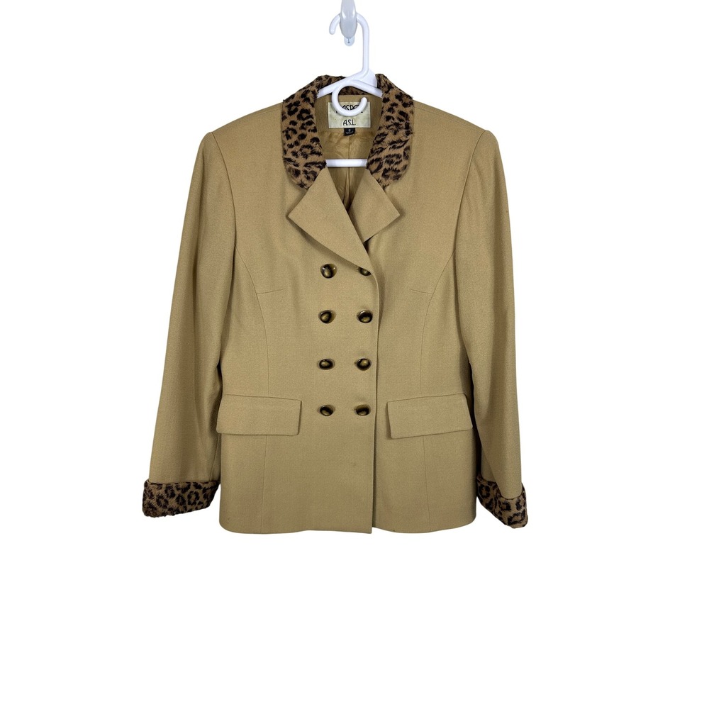 Kasper A.S.L. Vintage Wool Blazer Jacket Leopard Print Accents Women‎ Size 8